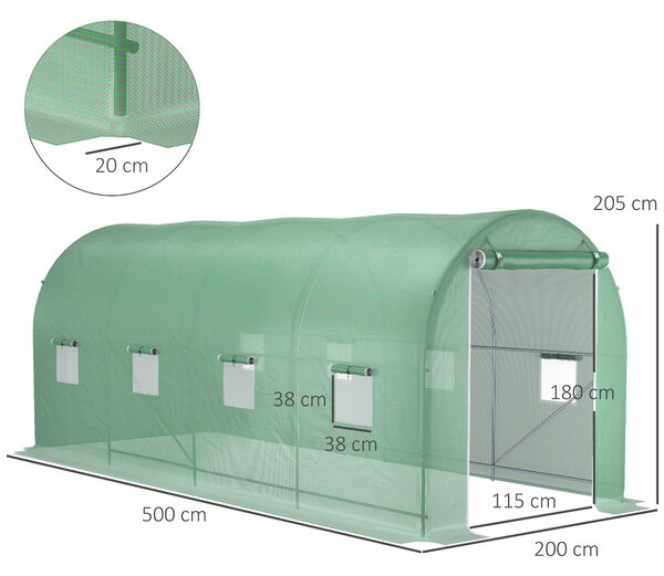 Outsunny Sera tip tunel de Gradina, pentru plante, legume, fructe cu Structura din Otel, Ferestre si Usa, Verde | Aosom Romania