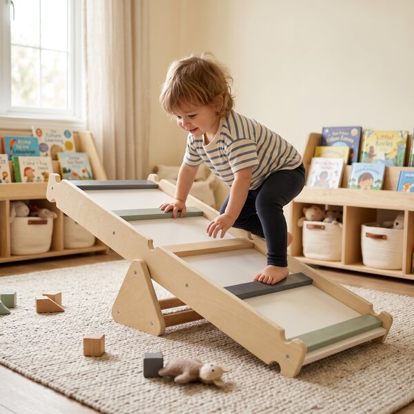KONDELA Montessori Triunghiul Pikler 3în1, natural/mix de culori, OPRIN