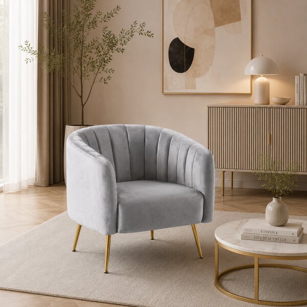 KONDELA Fotoliu de design, ţesătură Velvet gri/gold crom-auriu, BAGY