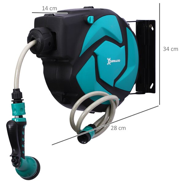 DURHAND Rola pentru tub de apa de Gradina Automat cu Fixaj pe Perete cu Tub de 10m, 28x14x34cm | Aosom Romania