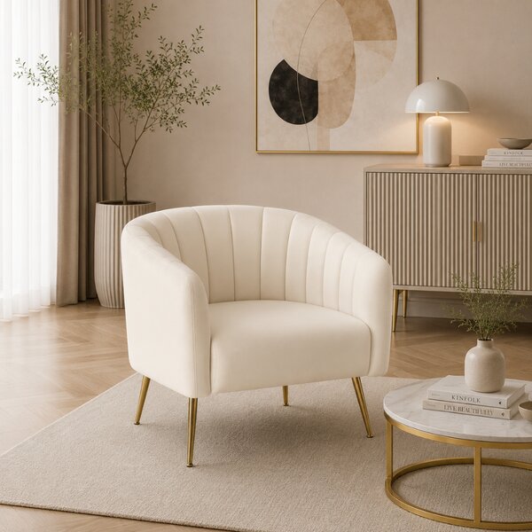 KONDELA Fotoliu de design, ţesătură Velvet bej/gold crom-auriu, BAGY