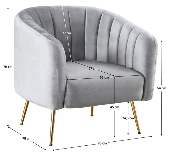 KONDELA Fotoliu de design, ţesătură Velvet gri/gold crom-auriu, BAGY