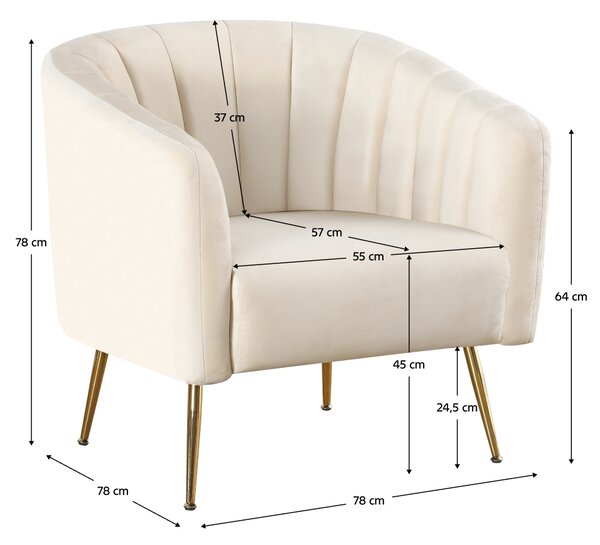 KONDELA Fotoliu de design, ţesătură Velvet bej/gold crom-auriu, BAGY