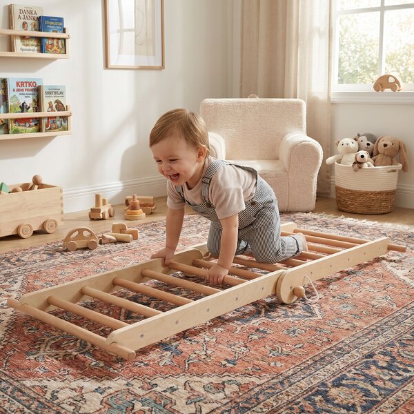 KONDELA Montessori Triunghiul Pikler 3în1, natural/mix de culori, OPRIN