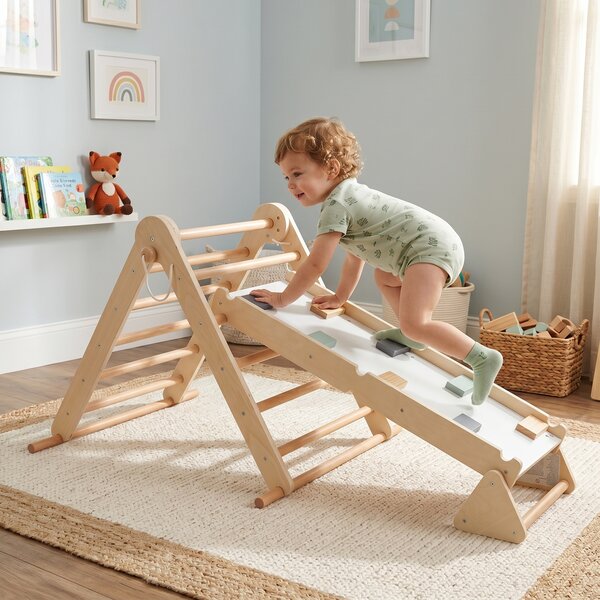 KONDELA Montessori Triunghiul Pikler 3în1, natural/mix de culori, OPRIN