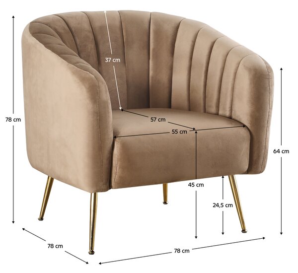 KONDELA Fotoliu de design, ţesătură Velvet maro/gold crom-auriu, BAGY
