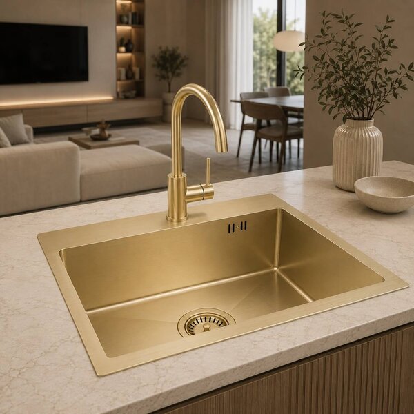Ruvetti Look chiuvetă din oțel cu baterie 50x45 cm auriu LP_LOOK50-5200-PVDCH-F
