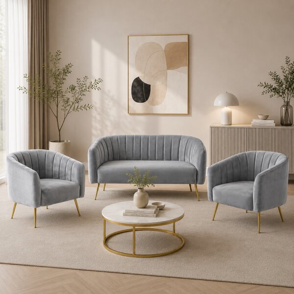 KONDELA Fotoliu de design, ţesătură Velvet gri/gold crom-auriu, BAGY
