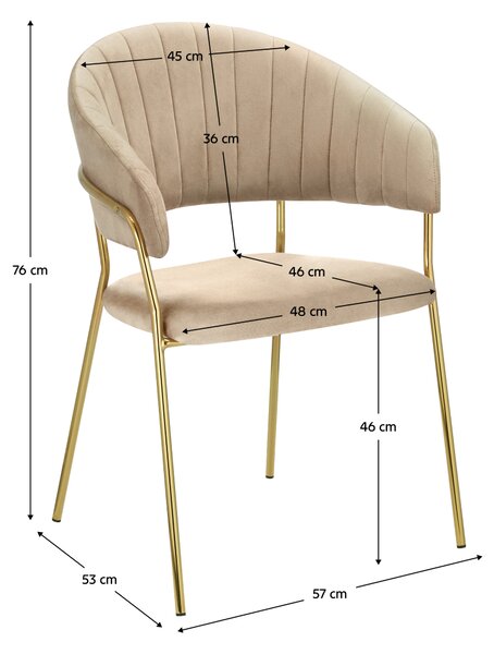 KONDELA Fotoliu de sufragerie de design, bej, Velvet/gold crom auriu, DASMIN NEW TIP 1