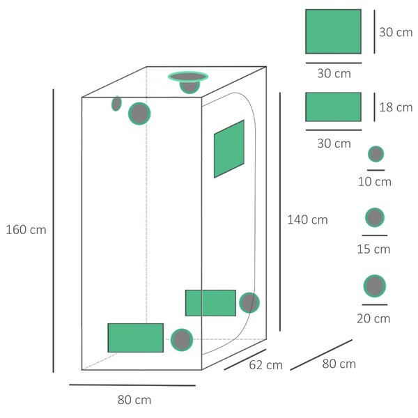 Outsunny Cort Hidroponic din Oxford 600D cu 5 Orificii de Ventilație Reglabile și Fereastră, 80x80x160 cm, Negru | Aosom Romania