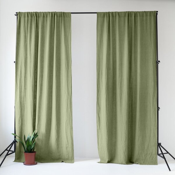 Draperie verde-deschis din in 140x200 cm Sage – Linen Tales