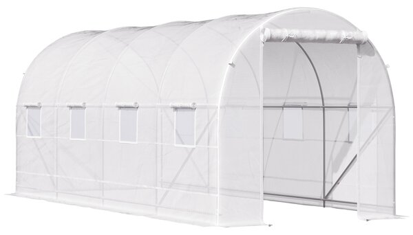 Outsunny Sera tunel cu 8 ferestre si usa rulanta, sera de gradina tunel pentru plante, 5x2x2m, alb | Aosom Romania