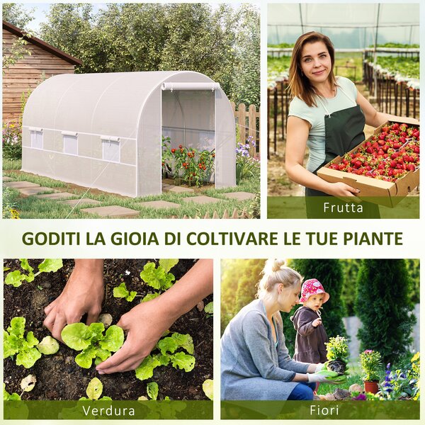 Outsunny Sera tunel, sera cu cadru din Otel Galvanizat, sera pentru plante, legume, fructe, Alb | Aosom Romania
