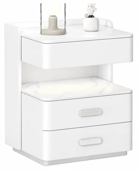 Noptieră inteligentă cu încărcare wireless, iluminare LED, sertar de depozitare și seif integrat – culoare alb