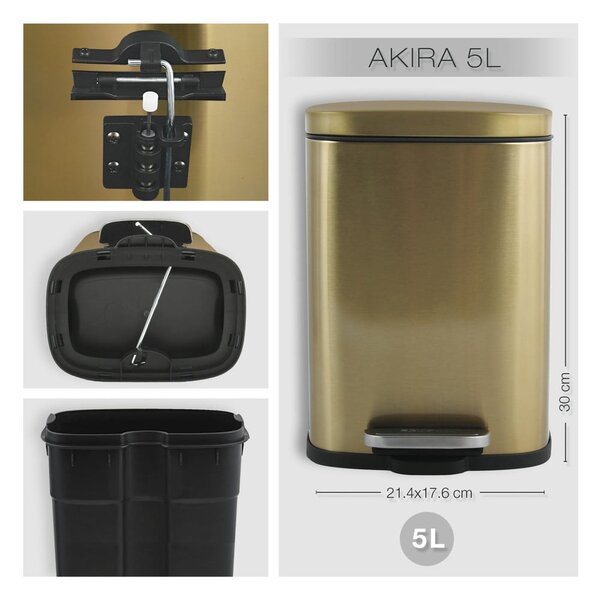 Coș de gunoi auriu mat cu pedală din oțel 5 l Akira – Spirella