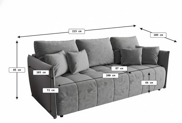 Canapea extensibila 3 locuri VELORA 215x103 cm, albastru inchis
