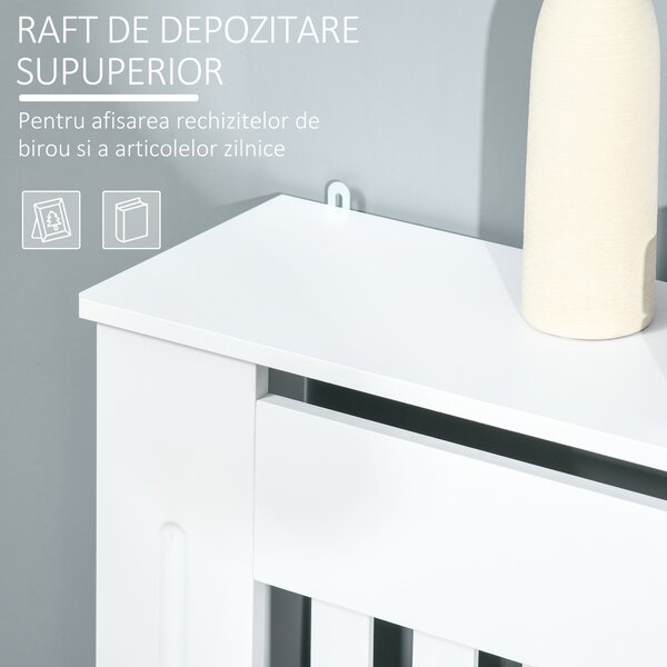 HOMCOM Mască pentru Calorifer din Lemn cu Lamele Verticale și Raft Superior, 78x19x81 cm, Alb | Aosom Romania