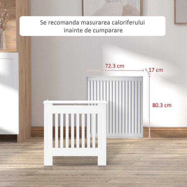 HOMCOM Mască pentru Calorifer din Lemn cu Lamele Verticale și Raft Superior, 78x19x81 cm, Alb | Aosom Romania