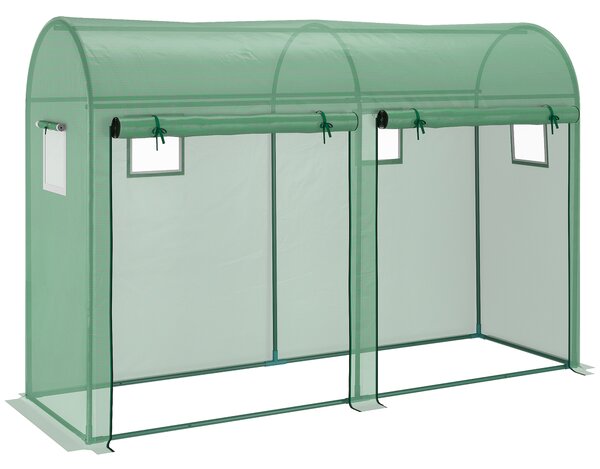 Outsunny Sera Tunel cu 2 Usi si 4 Ferestre Cadru in otel Acoperire in PE, Verde 300x100x200cm | Aosom Romania