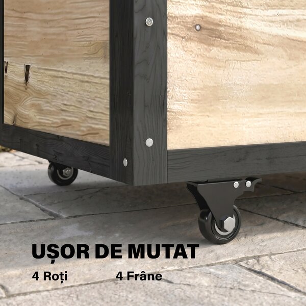 Outsunny Cutie de Depozitare pentru Exterior 121L cu Roți, Organizator din Lemn cu Armătură de Oțel, Maro | Aosom Romania