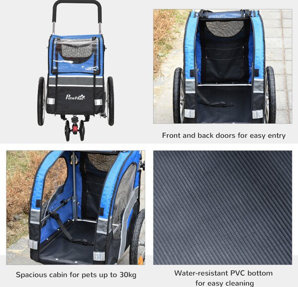 PawHut Carucior pentru Caini cu Prindere Bicicleta Spatiu Mare Albastru 130x58x94cm Ideal pentru Plimbari | Aosom Romania