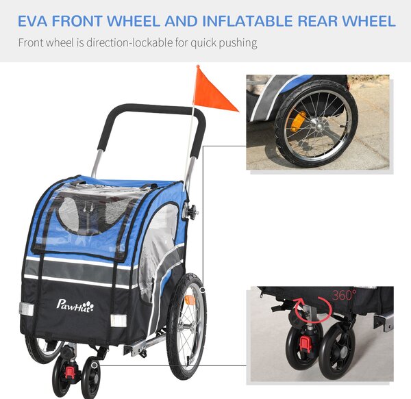 PawHut Carucior pentru Caini cu Prindere Bicicleta Spatiu Mare Albastru 130x58x94cm Ideal pentru Plimbari | Aosom Romania