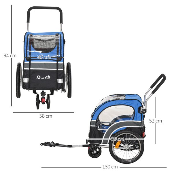 PawHut Carucior pentru Caini cu Prindere Bicicleta Spatiu Mare Albastru 130x58x94cm Ideal pentru Plimbari | Aosom Romania