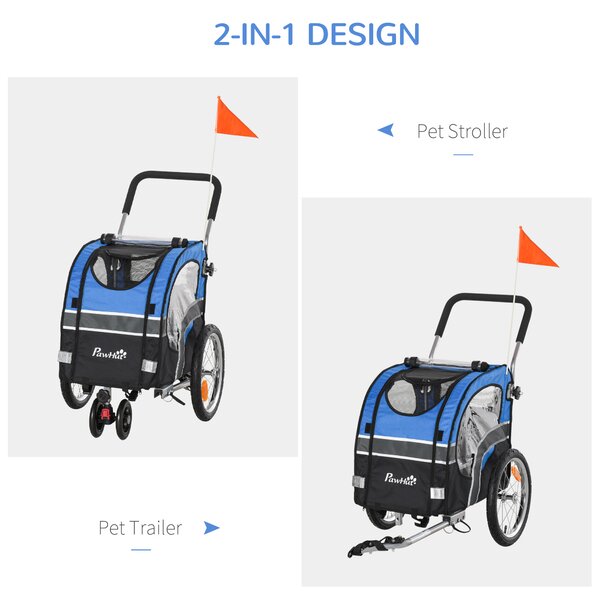 PawHut Carucior pentru Caini cu Prindere Bicicleta Spatiu Mare Albastru 130x58x94cm Ideal pentru Plimbari | Aosom Romania