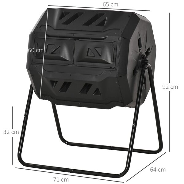Outsunny Compostor Domestic de Grădină și Balcon din Plastic, Recipient Rotativ pentru Compost, 71x64x96 cm, Negru | Aosom Romania
