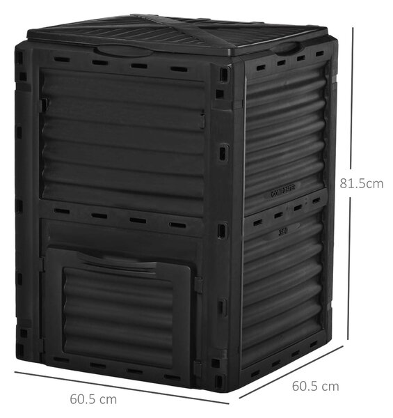 Outsunny Compostor de Grădină 300L din Plastic, cu Capac, Ușor de Asamblat, Negru | Aosom Romania