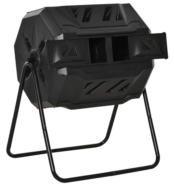 Outsunny Compostor Domestic de Grădină și Balcon din Plastic, Recipient Rotativ pentru Compost, 71x64x96 cm, Negru | Aosom Romania