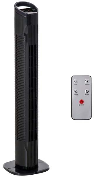HOMCOM, Ventilator de Turn, 3 Funcții și 3 Viteze, Plastic PP, 20 x 20 x 78,5 cmm, Negru | Aosom Romania