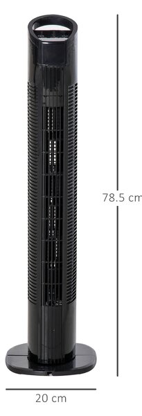 HOMCOM, Ventilator de Turn, 3 Funcții și 3 Viteze, Plastic PP, 20 x 20 x 78,5 cmm, Negru | Aosom Romania