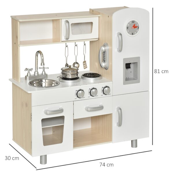 HOMCOM Bucătărie de Jucărie din Lemn pentru Copiii de Peste 3 Ani, 74x30x81 cm, Alb | Aosom Romania