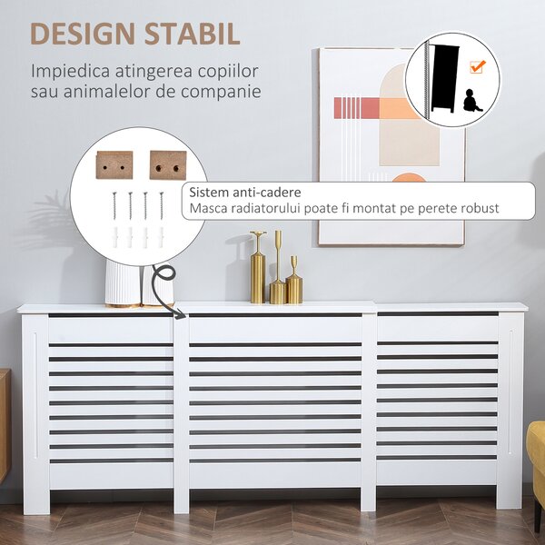 HOMCOM Masca Calorifer Reglabila din MDF si Lemn Alb 140-202x19x82.5 cm Design Modern pentru Acoperire Radiator | Aosom Romania