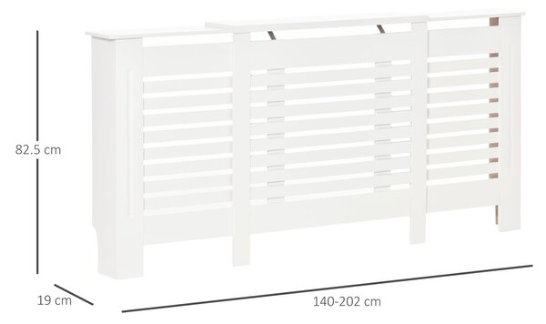 HOMCOM Masca Calorifer Reglabila din MDF si Lemn Alb 140-202x19x82.5 cm Design Modern pentru Acoperire Radiator | Aosom Romania