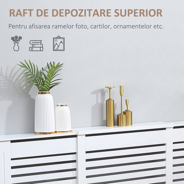 HOMCOM Masca Calorifer Reglabila din MDF si Lemn Alb 140-202x19x82.5 cm Design Modern pentru Acoperire Radiator | Aosom Romania