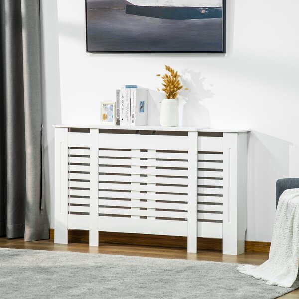 HOMCOM Masca Calorifer Reglabila din MDF si Lemn Alb 140-202x19x82.5 cm Design Modern pentru Acoperire Radiator | Aosom Romania