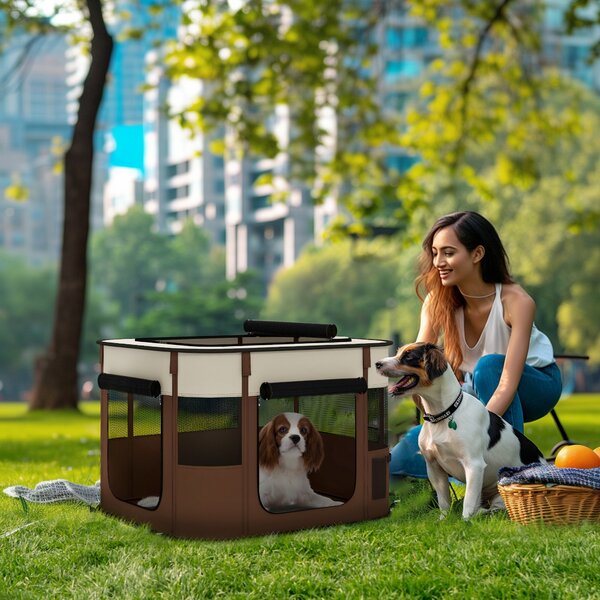 PawHut Țarc pliabil pentru câini cu geantă de transport pentru interior/exterior, Gri | Aosom Romania