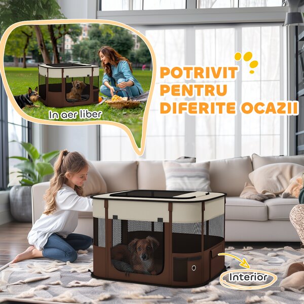 PawHut Țarc pliabil pentru câini cu geantă de transport pentru interior/exterior, Gri | Aosom Romania
