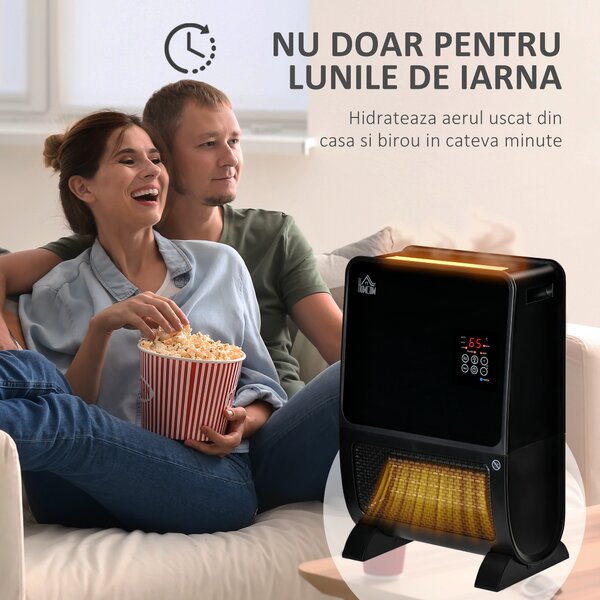 Soba Electrica 2 în 1 cu Umidificator, incalzitor cu Lumină LED in 3 Culori si Ultraviolete, Temporizator si Telecomanda HOMCOM | Aosom Romania