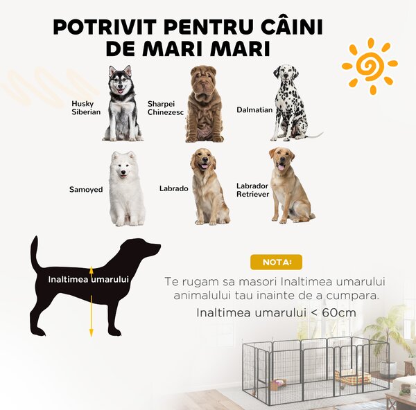 PawHut Țarc cu 12 Panouri din Oțel pentru Câini de Talie Medie, 80 cm Înălțime, Negru | Aosom Romania