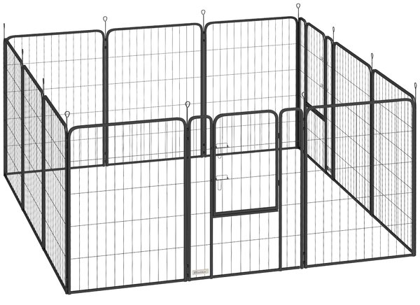 PawHut Țarc cu 12 Panouri din Oțel pentru Câini de Talie Medie, 80 cm Înălțime, Negru | Aosom Romania