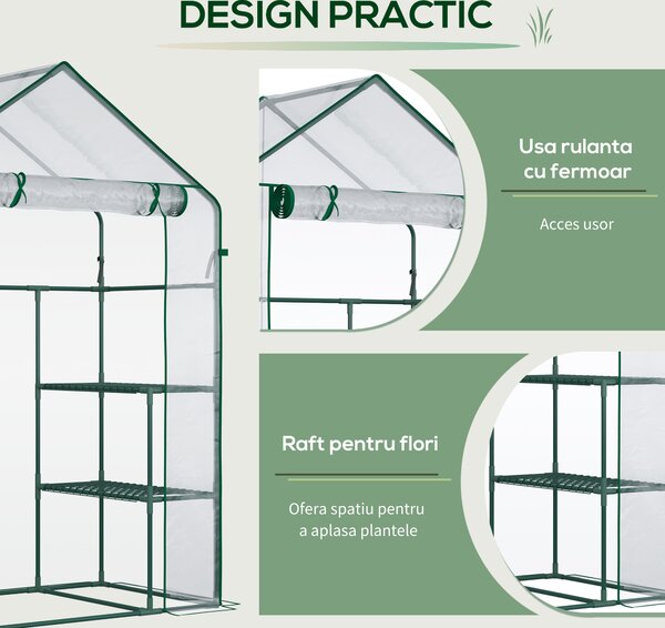 Outsunny Sera de Gradina sera pentru plante, legume, fructe din PE Impermeabila si Anti UV, 142x73x195cm, Verde | Aosom Romania