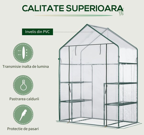 Outsunny Sera de Gradina sera pentru plante, legume, fructe din PE Impermeabila si Anti UV, 142x73x195cm, Verde | Aosom Romania