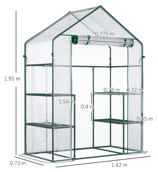 Outsunny Sera de Gradina sera pentru plante, legume, fructe din PE Impermeabila si Anti UV, 142x73x195cm, Verde | Aosom Romania
