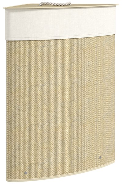 HOMCOM Coș de rufe din bambus 55L, coș triunghiular cu sac detașabil și lavabil, capac, mâner, 35x35x60cm, natural | Aosom Romania
