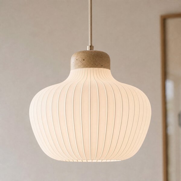 Lucande Lampa suspendată Eloise, Ø 30 cm, albă, din material textil, E27, reglabil, Alb, Camera de zi / sufragerie, Țesătură / Textil, Scandinavă