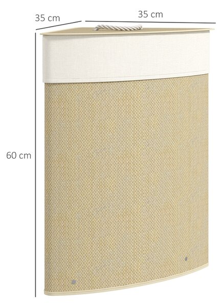 HOMCOM Coș de rufe din bambus 55L, coș triunghiular cu sac detașabil și lavabil, capac, mâner, 35x35x60cm, natural | Aosom Romania