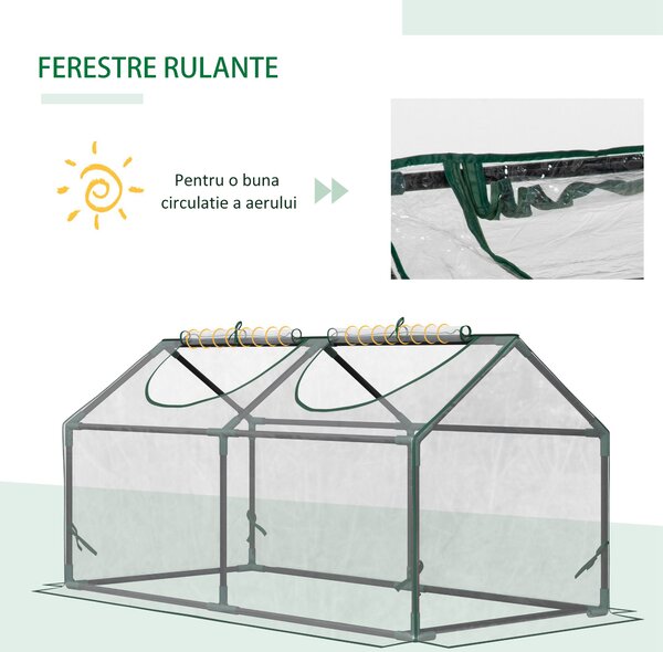 Outsunny Mini Sera de Gradina sera pentru plante cu 2 Ferestre Rulou si Copertina PVC Anti-UV, Transparenta | Aosom Romania